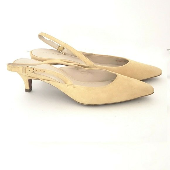 Cole Haan Women's Size 9B Sling Back Heels Pointed Toe Yellow Suede Leather NEW - Picture 1 of 9